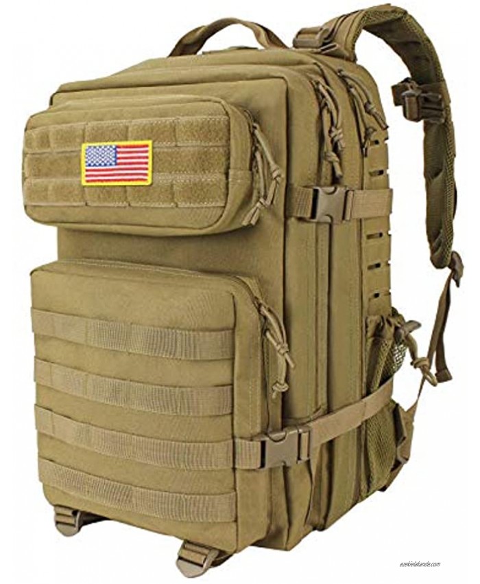 Mens Military Tactical Backpack Molle Pack 45L Army Backpack Tactical Hiking Backpack with Molle System for men Tan
