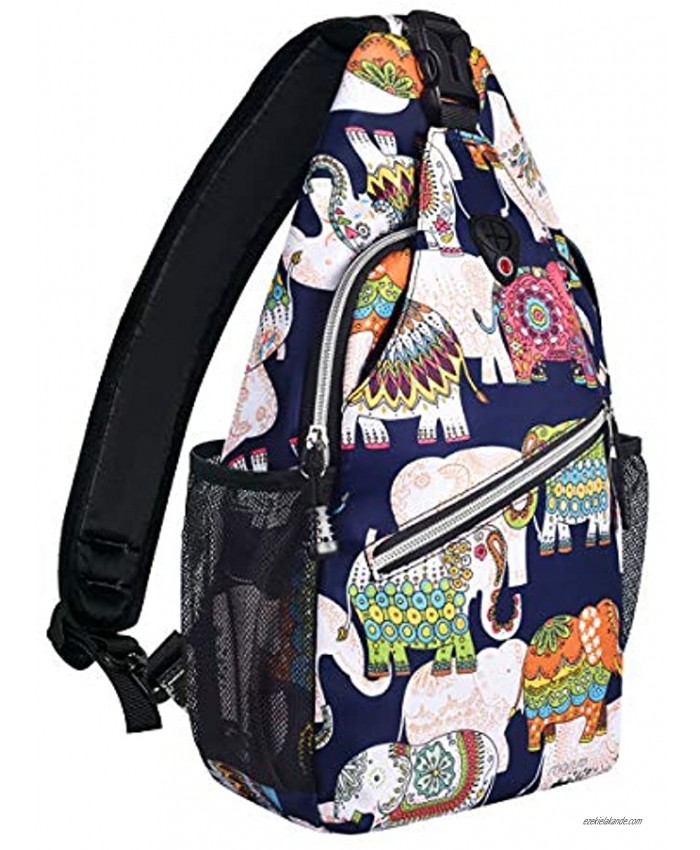 MOSISO Sling Backpack,Travel Hiking Daypack Pattern Rope Crossbody Shoulder Bag Elephant
