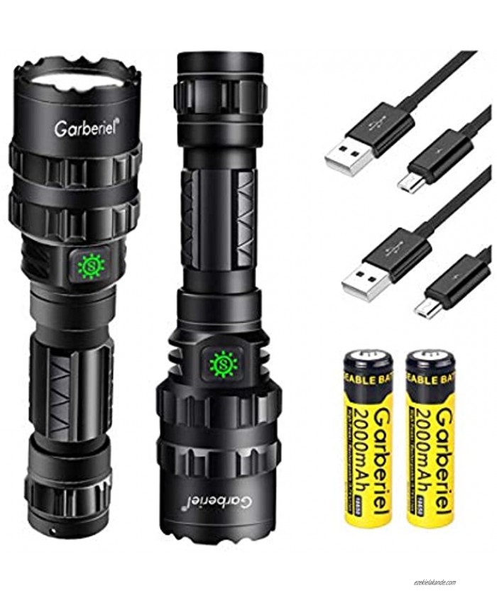 2 Pack L2 Brightest LED Flashlights Rechargeable 3000 High Lumens Waterproof USB Flashlight with 5 Light Modes for Working Camping Hiking 18650 Battery and Charger Included