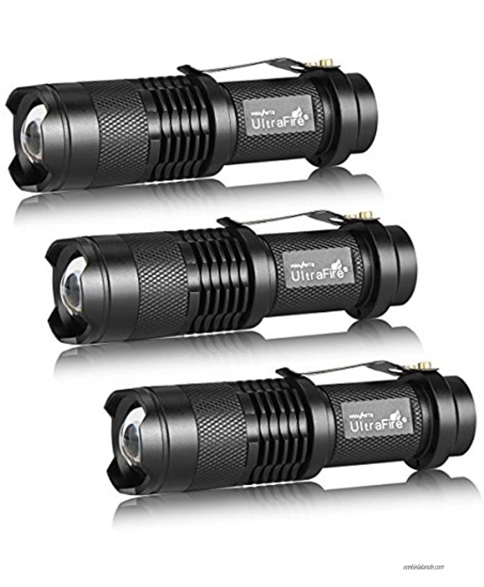 3 Pack UltraFire Mini Flashlights Focus Adjustable SK68 Single Mode Tactical LED Flashlight Ultra Bright 300 Lumens Torch