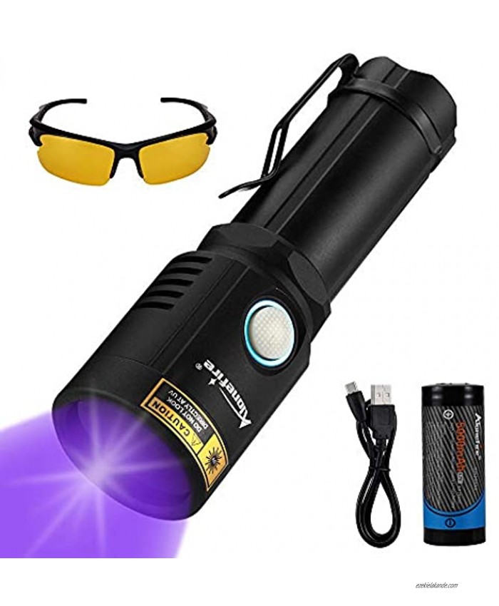Alonefire X901UV 10W 365nm UV Flashlight USB Rechargeable Torch Ultraviolet Blacklight Black Light Money Detector Pet Urine Detector for Resin Curing Dry Stain Scorpion Minerals with 26650 Battery
