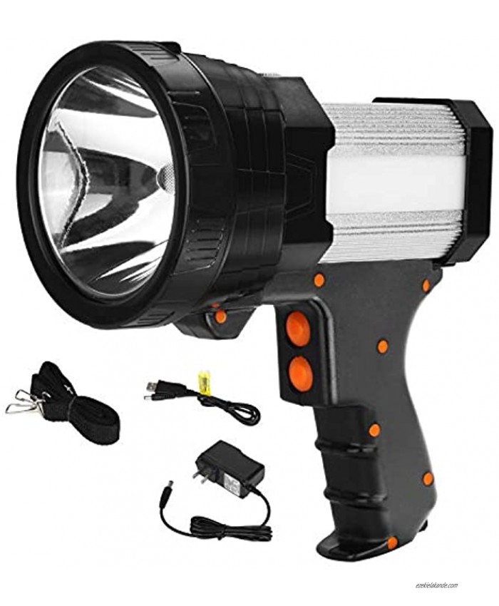 BIGSUN Super Bright Rechargeable Spotlight 6000 lumens Led Flashlight 9600mAh High Power Waterproof Handheld Searchlight with Camping Lantern and Power Bank function