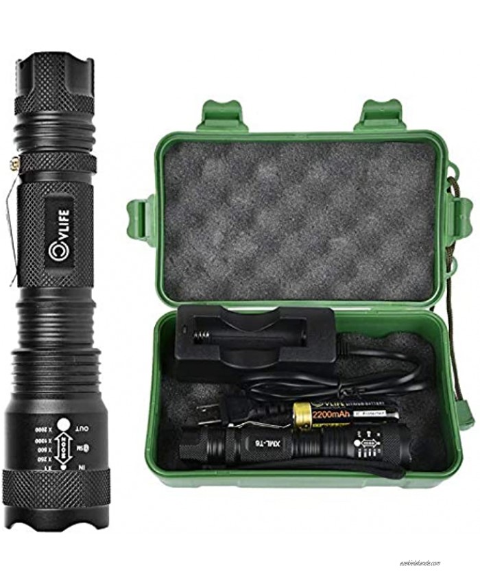 CVLIFE Tactical Flashlight LED Light 5 Modes Zoomable Water Resistant Handheld Mini Torch with Belt Clip Best Camping Outdoor Emergency Flashlights Rechargeable 18650 Battery Included