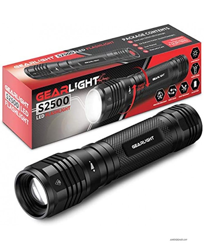 GearLight High Lumens LED Flashlight S2500 Powerful Patented 1500 Lumen Flashlights Brightest Tactical Flash Light Super Bright Camping Accessories and Gear