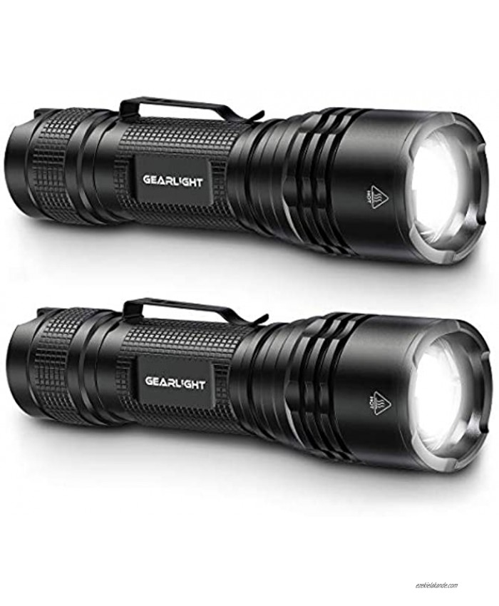 GearLight LED Tactical Flashlights Pack of 2 Bright Zoomable Handheld Flashlight Set with High Lumens for Camping Outdoor & Emergency Use ﻿