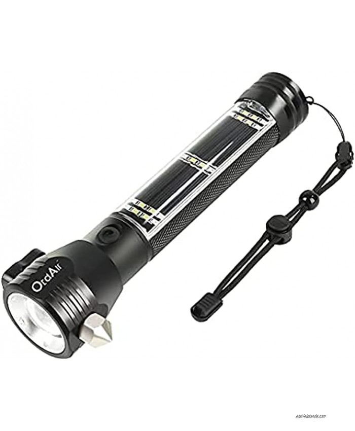 Otdair LED Flashlight Solar Power Flashlight,Ultra Bright Flashlight High Lumens,USB Rechargeable,5 Modes for Outdoor,Camping,Hiking