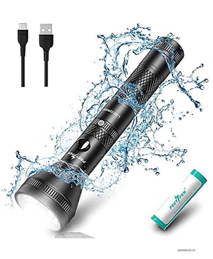 PEETPEN Led Rechargeable Tactical Flashlight. High Lumens Super Bright Flash Light. 4 Modes. IPX6 Water Resistant Flashlights 21700 battery included. For Camping Hiking Outdoor