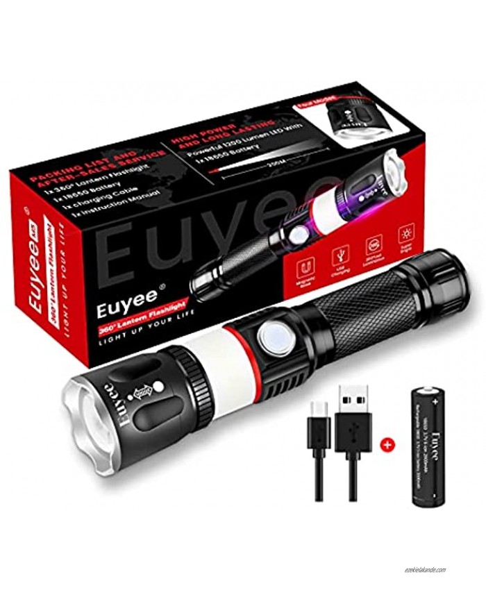 Rechargeable Flashlight Euyee 1200 Lumens LED Handheld Flashlight Zoomable Magnetic Waterproof 4 Modes 360°COB USB Charging EDC Flashlight for Camping Work Emergency18650 Battery Included