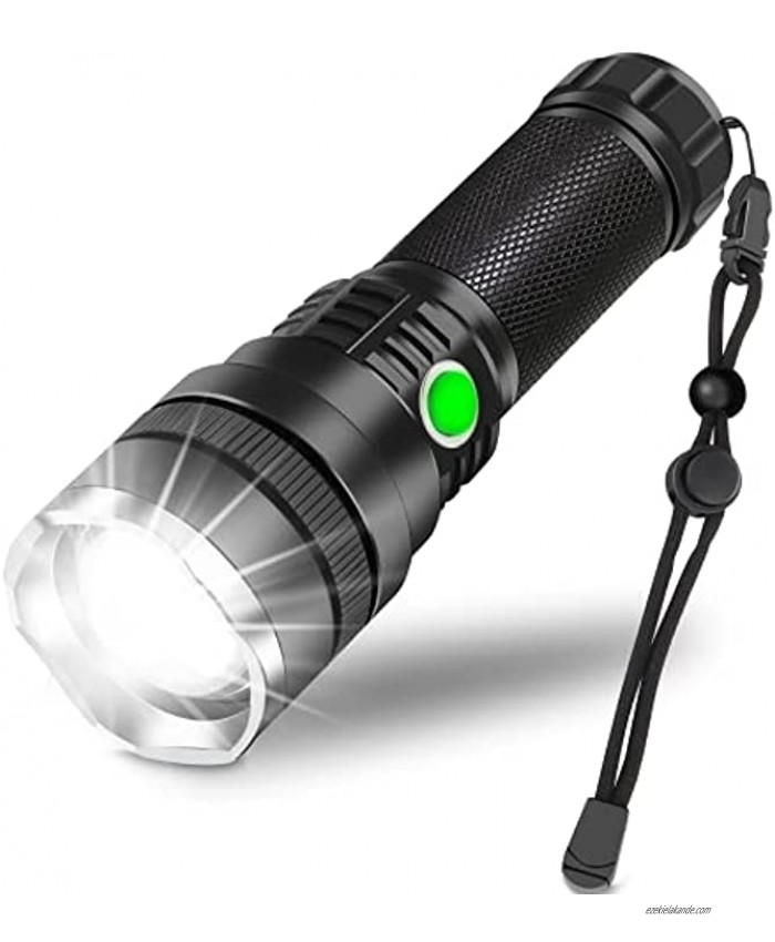 Rechargeable LED Flashlight,10000 Lumen Super Bright Tactical Flashlights,Zoomable,3 Modes,Emergencies Waterproof Flashlight with Lanyard,Suitable for Daily Household and Outdoor