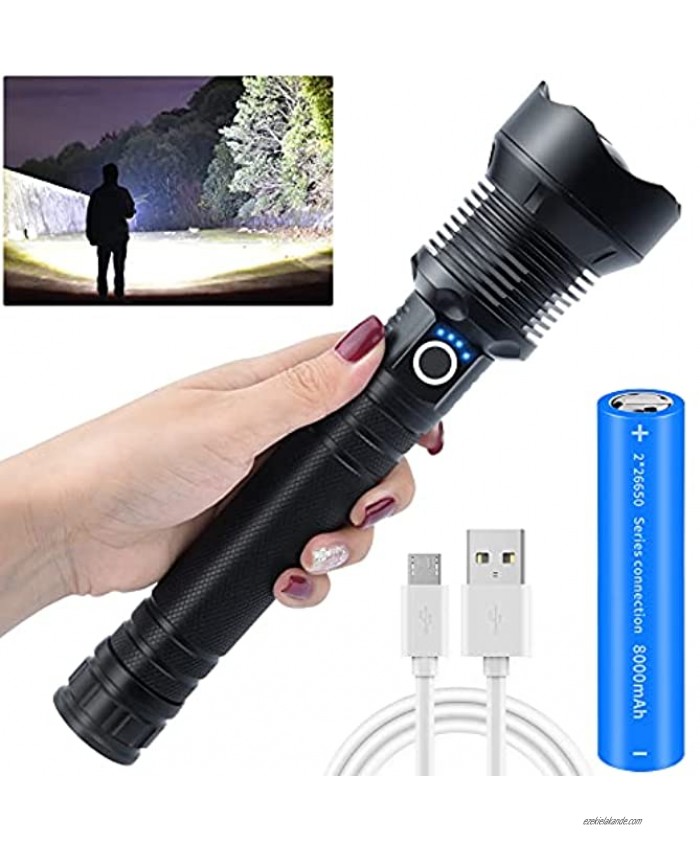 Rechargeable LED Flashlights 90000 High Lumens Tactical Camping Flashlights Super Bright Handheld Flashlight with 20W High Power 26650 betteries 3 Modes Zoomable Waterproof for Emergency