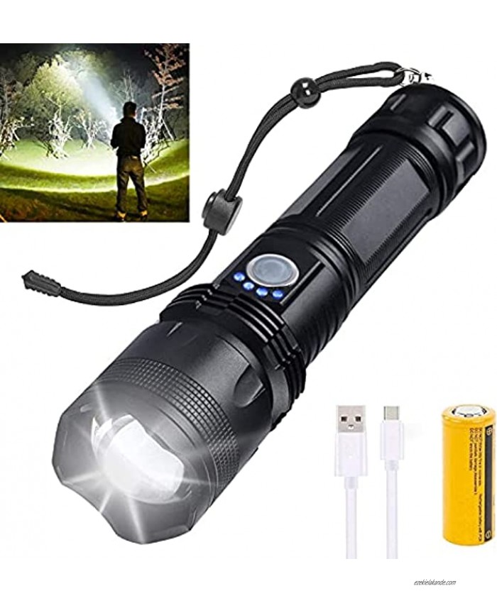Rechargeable LED Flashlights High Lumens 10000 Lumens Super Bright Powerful Tactical Flashlights with 26650 Batteries Included Zoomable 5 Modes Waterproof Flashlight for Emergencies