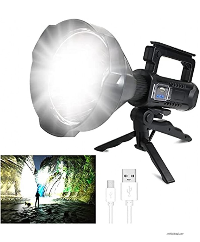Rechargeable LED Spotlight Flashlights 90000 High Lumens Super Bright Flashlight with 4 Modes IPX5 Waterproof Large Searchlight for Fishing Hiking and Camping with Tripod and USB Output