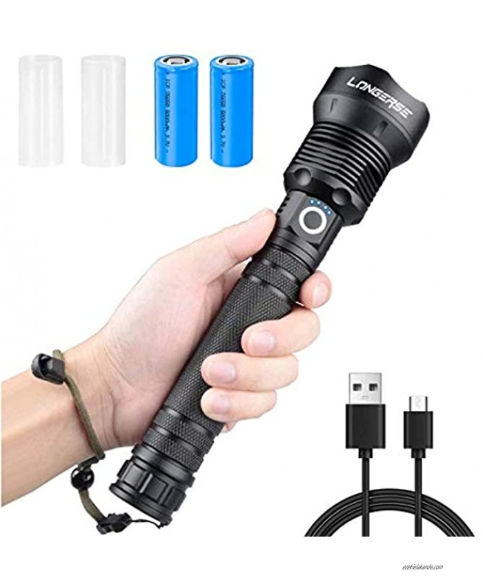 Tactical Flashlight Rechargeable,LED Flashlight High Lumen,3 Modes Lighting,Zoomable,Water Resistant,with Rechargeable 26650 Battery,Super Bright Torch for Outdoor,Hiking,Emergency,Everyday Use