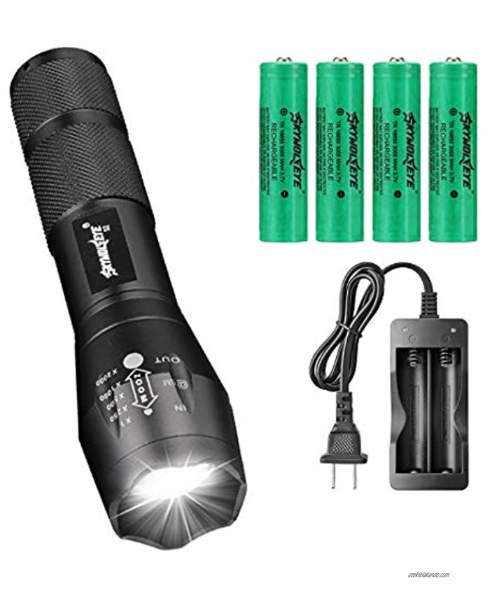 Tokeyla 5 modes handheld mini led flashlight with 4 pcs 18650 rechargeable battery and two slot charger high lumens led waterproof handheld flashlight for camping biking hiking outdoor emergency