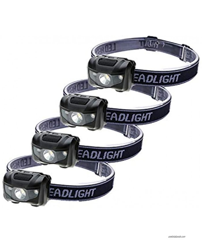 4-Pack Waterproof LED Headlamp White and Red Lights 4 Light Modes Lightweight Headlight for Running Hiking Hunting Fishing Camping
