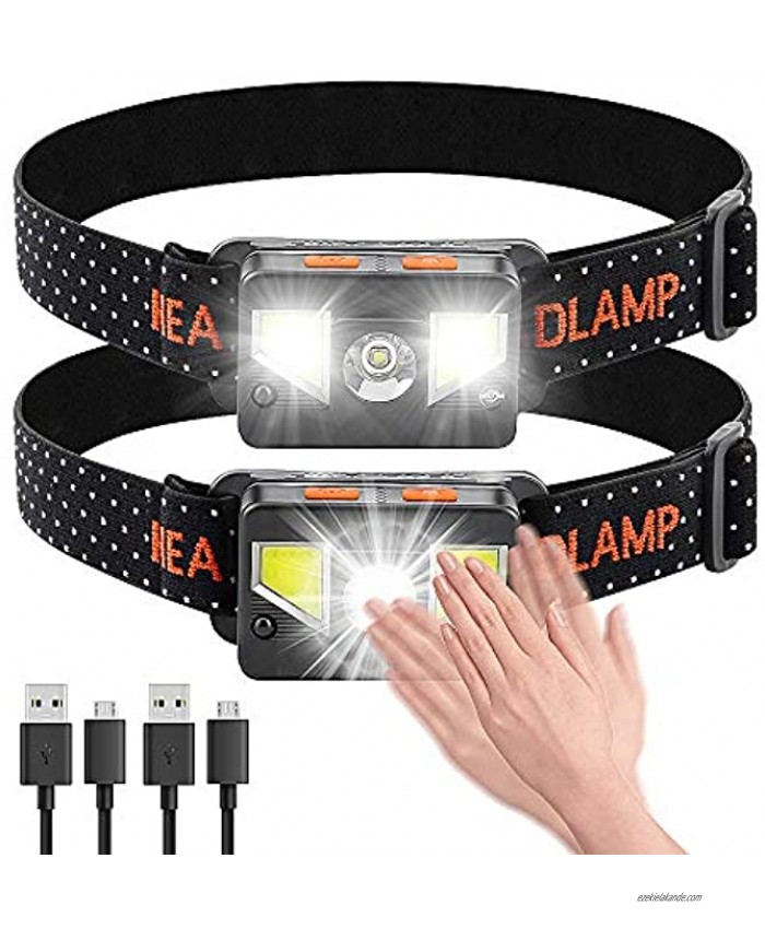 Bedee LED Headlamp Flashlight 2 Pack:1200 Lumen USB Rechageable Headlight with 8 Light Mode,Waterproof & Lightweight,with Red Safety Light ,Perfect for Outdoor Camping Running Cycling Hiking Fishing