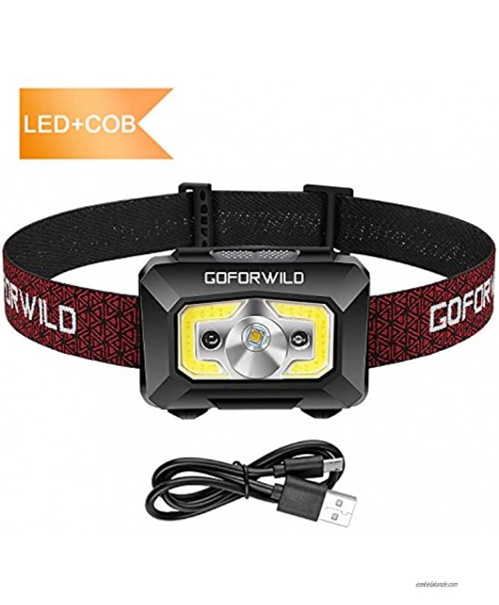 GOFORWILD Rechargeable Headlamp COB Enhanced Headlamp 500 Lumens Ultra Bright Cree LED Rechargeable Flashlight Red Light and Motion Sensor Waterproof for Camping Hiking Outdoors 1 Pack