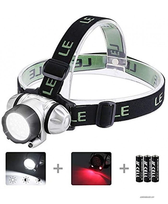 LE LED Headlamp Flashlight Headlight with Red Light Water Resistance Adjustable for Kids and Adults Perfect Head Light for Running Hiking Reading Camping Outdoor and More Batteries Included