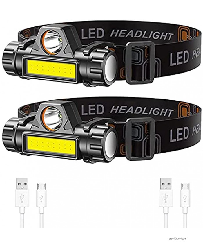 Lsnisni Rechargeable Headlamp 2-Pack Super Bright & Lightweight LED Headlamp Adjustable Beam Angle & Strap Head Lamp Waterproof Headlight for Running Camping Outdoor Adults Kids 1200