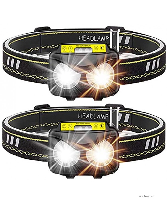 Rechargeable Headlamp Bright 1000 lumen Headlight with Motion Sensor IPX5 Waterproof USB Rechargeable flashlight for Kids Adults Running Camping Hiking Fishing 2 Pack