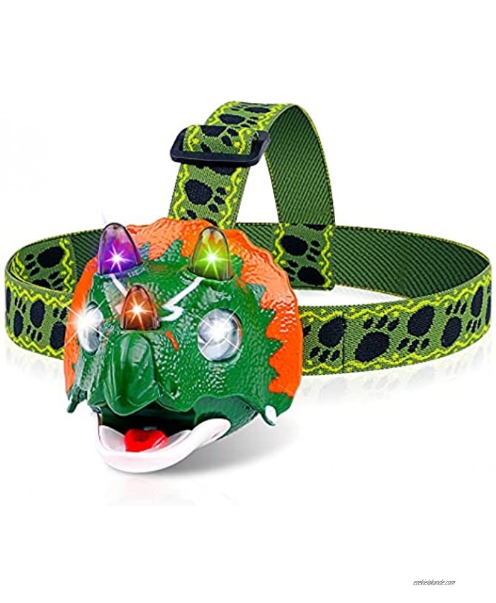 Triceratops LED Headlamp Dinosaur Headlamp for Kids Camping Essentials | Dinosaur Toy Head Lamp Flashlight for Boys Girls or Adults | Ideal Gift for Birthday Thanksgiving Christmas New Year