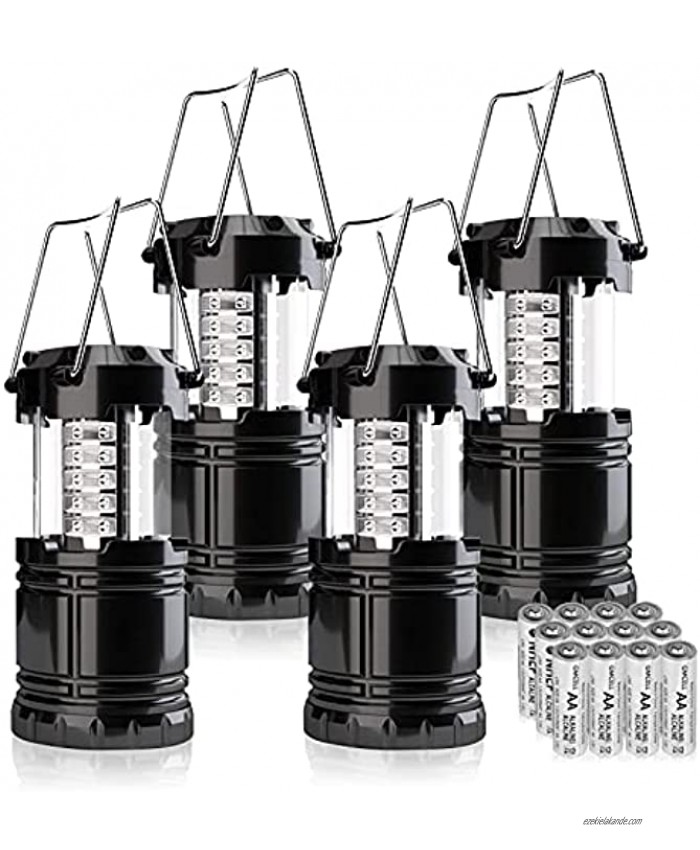 Camping Lantern 4 Pack Brightness Adjustable LED Camping Lights Collapsible IPX4 Waterproof Survival Lanterns for Power Outages Home Emergency Camping Hiking Hurricane Batteries Included