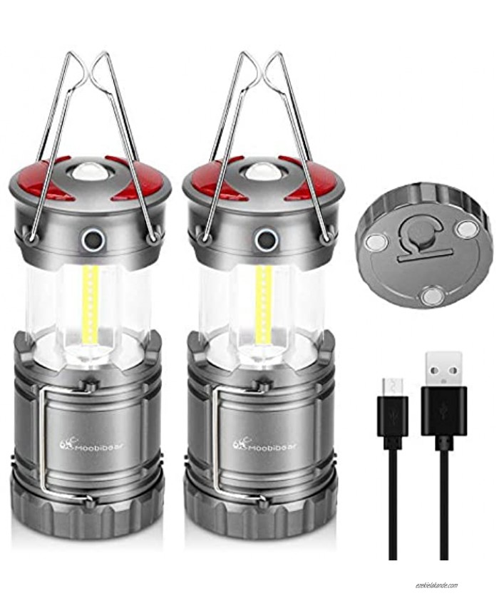 Moobibear Camping Lanterns 2 Pack Rechargeable 3 in 1 Battery Operated LED Lanterns with Magnetic Base 4 Modes Waterproof Flashlight Lantern Collapsible for Outdoor Hurricane Emergency Hiking
