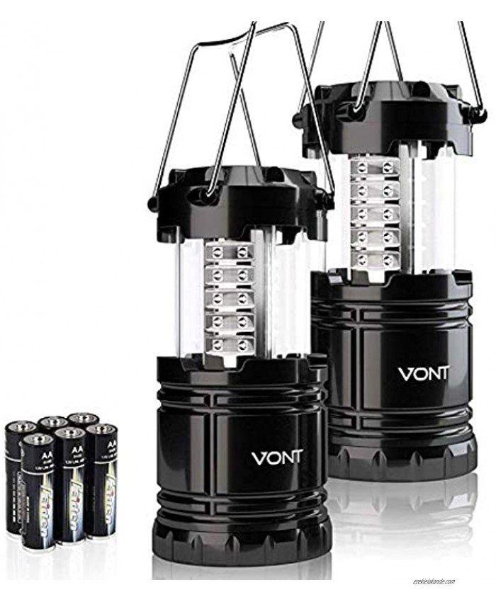Vont 2 Pack LED Camping Lantern Super Bright Portable Survival Lanterns Must Have During Hurricane Emergency Storms Outages Original Collapsible Camping Lights Lamp Batteries Included