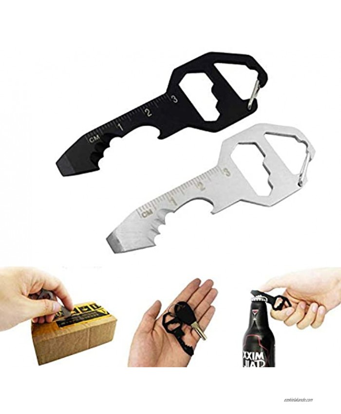 2PCS Keychain Bottle Opener Multi Tool 100% Stainless Steel edc Gadget 6 Tools in 1 [Bottle Opener Wrench Screw Driver Metric Ruler,Cord Cutter] Universal Everyday Carry Pocket and Backpack Tool