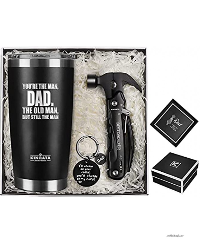Gifts For Dad From Daughter Son Kids Father Day Gifts Box Basket Who have Everything For Dad Husband Men Best Birthday Gifts Package Idea 20Oz Tumbler All in One Hammer Multitool Set KINBATA