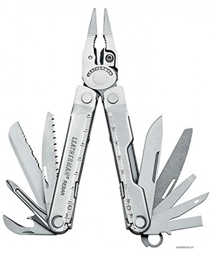 LEATHERMAN Rebar Multitool with Premium Replaceable Wire Cutters and Saw Stainless Steel with Leather Sheath