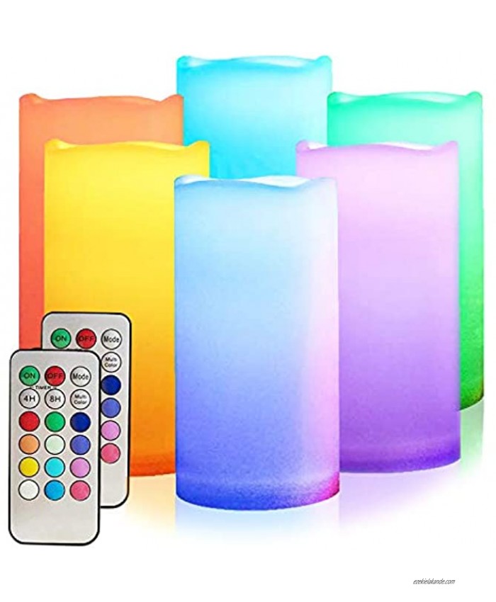 LED Multi Colored Flameless Candles,Salipt LED Flickering Candles Set of 6 H 6 xD 3 Battery Operated Candles,Waterproof Flameless Candles Resin Plastic Indoor Outdoor Use for Gifts