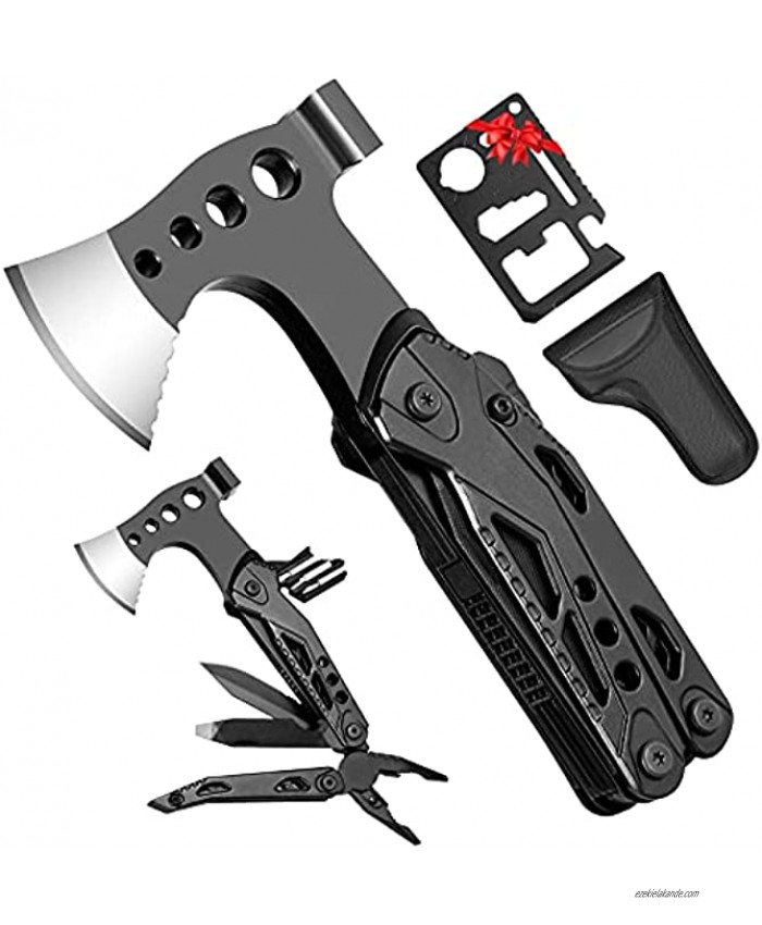 MultiTool Comping Accessories,Gifts for Men Multitool Camping Axe 15 in 1 Camping Hatchet with Credit Card Tool for Camping Hiking Repairing