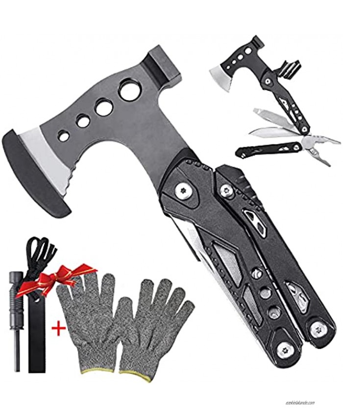 Multitool Survival Gear and Equipment,Camping Accessories Tool 14-in-1 Hatchet with Hammer Saw Screwdrivers Pliers Bottle Opener Durable Sheath Cool Gadgets Unique Gifts for Dad Men
