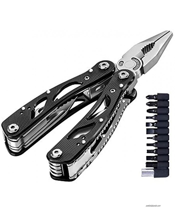 Poeland Multitool Pliers Set Stainless Steel Screwdriver Tool with 11 Screwdriver Bits Black