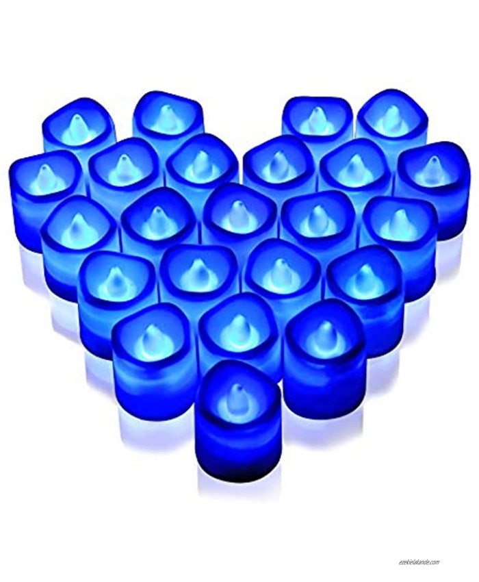 Rakumi Blue LED Candles Flameless Flickering Blue LED Tea Light Candles Battery Opearted LED Votive Candles for Wedding Birthday Party Holiday Decor,24 Packs