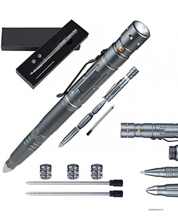 Technical Pens Multi-tool pen for Survival Grade Badass EDC Tactical Flashlight Glass Breaker Ballpoint Pen Multi Tool 2 Ink Cartridges 3 Batteries Gift Boxed