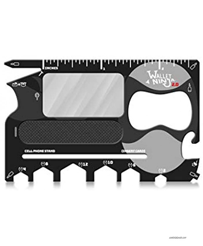 Wallet Ninja 2.0 Advanced 20-in-1 Multitool Now With Mirror + Nail File Available in Black and Pink
