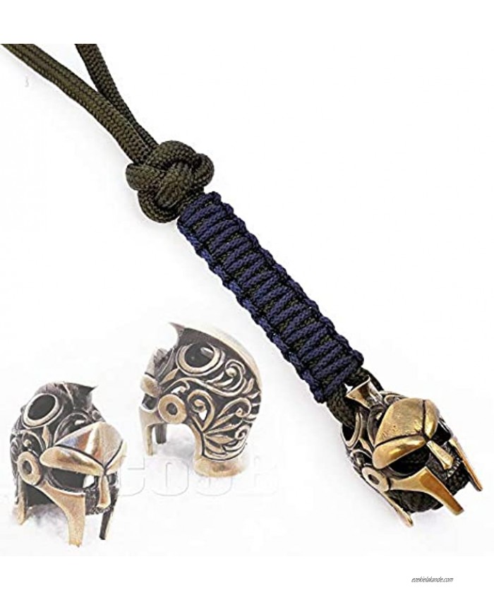 CooB EDC Paracord Keychain Keychains Charm Zipper Pull with Hand-Casted Solid Bronze Paracord Bead Beads Charms Pendant Gladiator Helmet