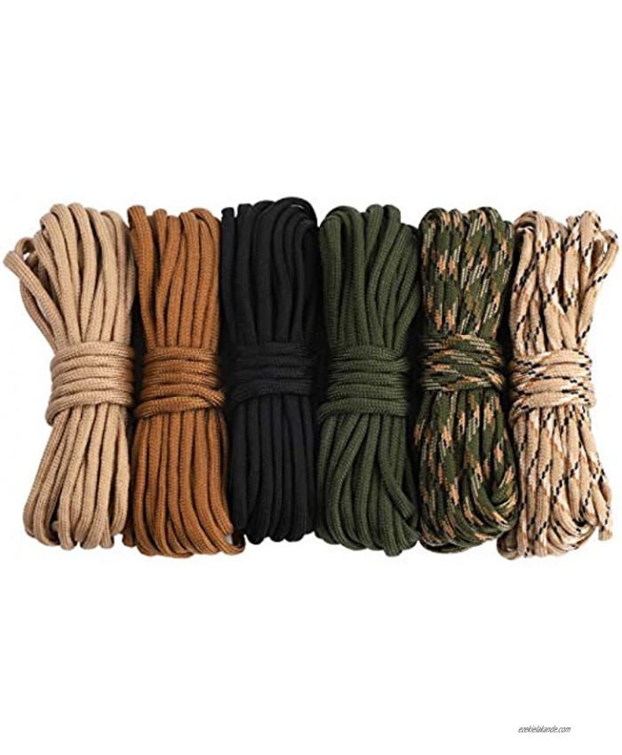 Hileyu Parachute Cord 6 Colors 20 Feet Paracord Cord 550 Multifunction Type III Paracord Ropes 550lb Survival Paracord Random Combo Crafting Kit 7 Strand Cord Tent Rope Outdoor Survival Rope