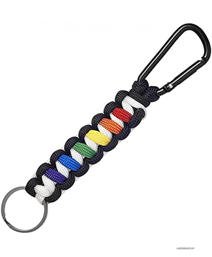 Rainbow Pride Unisex Keychain- 550 Paracord with Stainless Steel Carabiner and Split Rings- LGBT Flag Accessory- Gay Transgender Backpack Cobra Lanyard- Nylon Rope for Pride Parades and LGBTQ Events