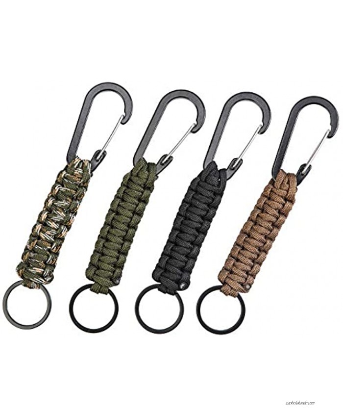 Tcrogsciss 4 Paracord Keychain Carabiner Military Braided Lanyard Keychain Utility Ring Hook Survival Kit Hunting