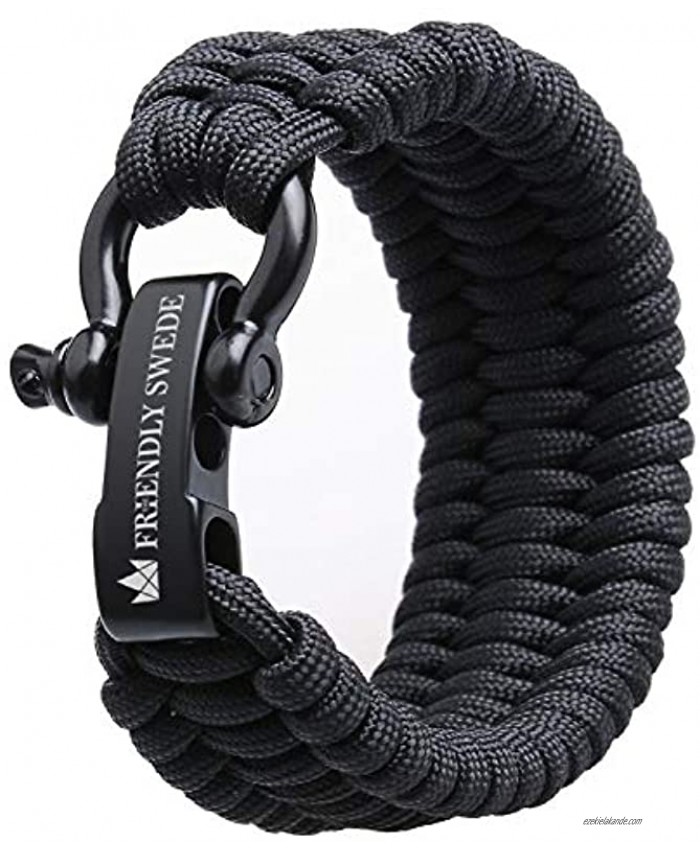 The Friendly Swede Trilobite Extra Beefy 550 lb Paracord Survival Bracelet with Stainless Steel Black Bow Shackle Available in 3 Adjustable Sizes
