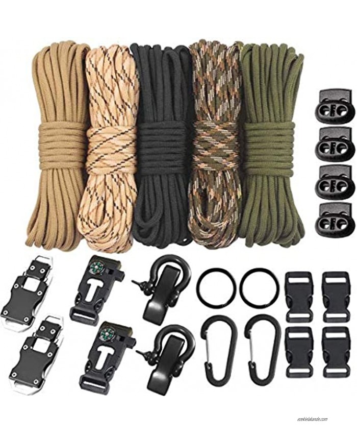 TooTaci Paracord 550 Paracord Bracelet Combo Crafting Kits -Many Colors of Parachute Cord with Accessories,Survival Cord Bracelets Multitool Survival Gear Tactical EDC Bracelet