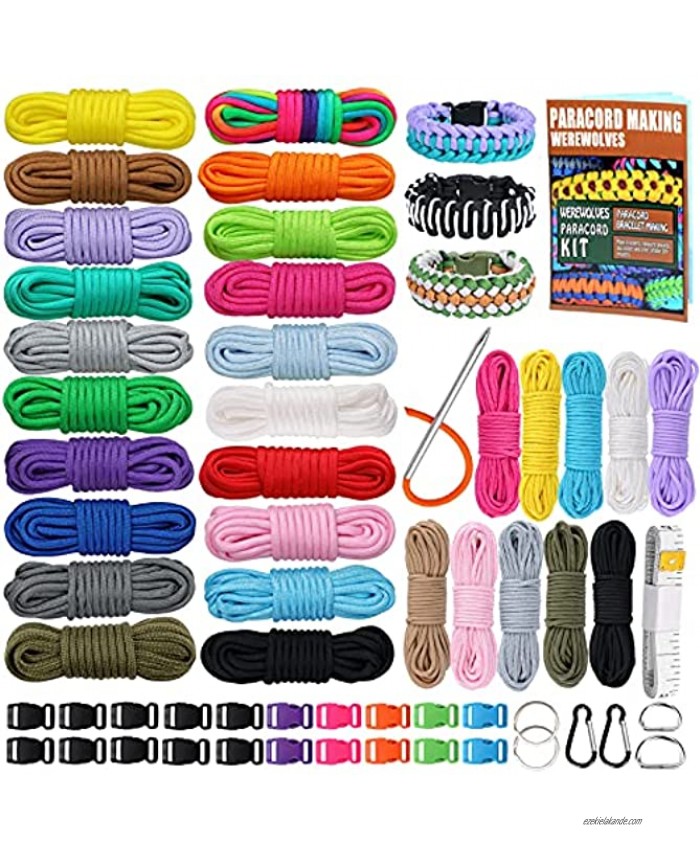 WEREWOLVES Paracord 550 4MM Paracord 20 Colors & 2MM Micro Paracord Rope 10 Colors with Instructions Book Paracord Bracelet Combo Crafting Kits Parachute Cord and Complete Accessories