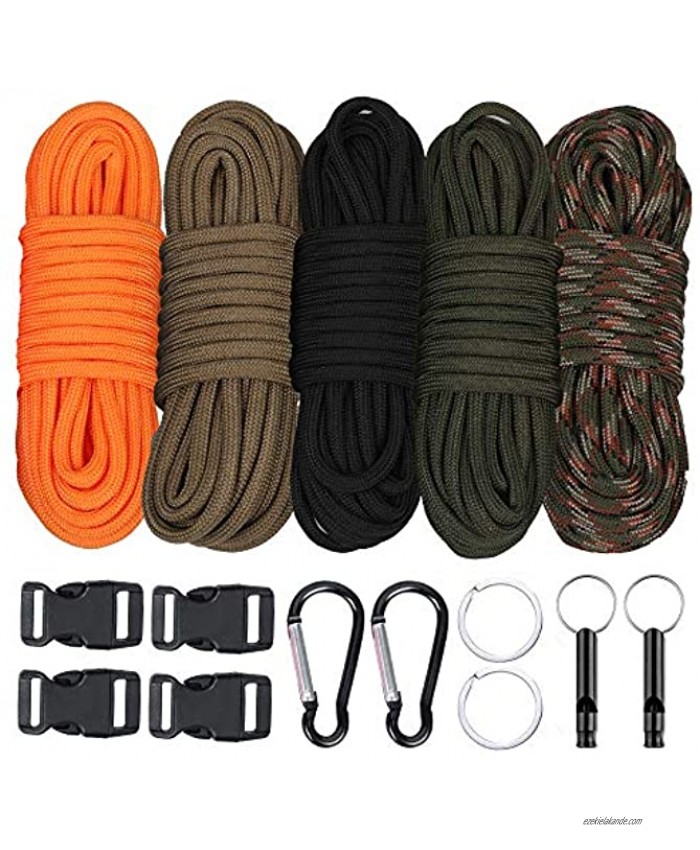 WEREWOLVES Paracord Cord Multicolor Survival Paracord 550 Bracelet Crafting Kit with Buckles and Carabiner 20 Feet Each Color Paracord Rope