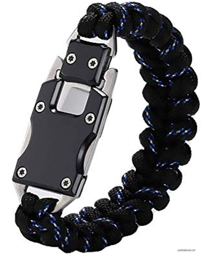 WEREWOLVES Paracord Rope Bracelet Survival Bracelets Multitool Survival Gear Tactical EDC Bracelet Camping Paracord Bracelet for Men Gift Black&Blue