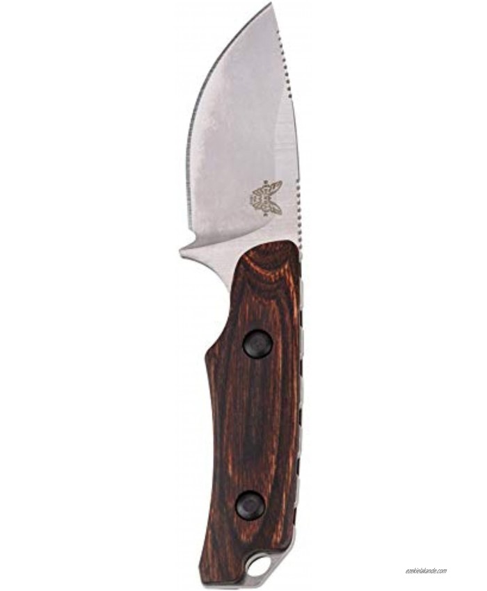 Benchmade Hidden Canyon Hunter 15016-2 Compact Fixed Hunting Knife Made in USA with Leather Belt Loop Sheath with Buckle Drop-Point Blade Plain Edge Satin Finish Wood Handle