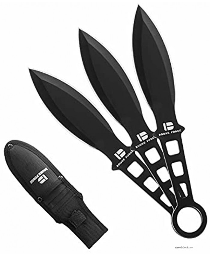 BOONE FORGE Throwing Knives Set with 3 Knives Black Double-Edged Blades and Stainless Steel Handles Outdoor Survival Throwing Knives with Nylon Sheath