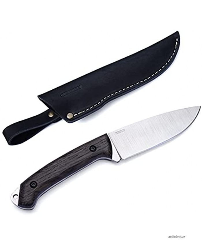 BPS Knives Savage Fixed blade Knife made of Carbon Steel with Leather Sheath Bog Oak Wood Handle and Genuine Leather Sheath